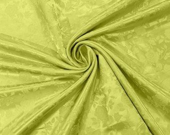 Kiwi Green Floral Brocade Jacquard Satin Fabric - 58/60" Wide
