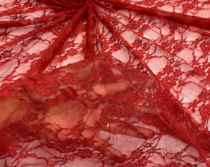 Rust Orange Floral Lace Fabric - 4-Way Stretch Spandex Mesh, Sold by the Yard