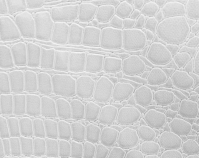 White Vinyl Faux Fake Leather Pleather Embossed Shiny Alligator Fabric - By The Yard Upholstery Purses Shoes Wallets Belts