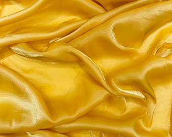 Gold Ultra Glossy Shimmer Chiffon Fabric, Bridal Liquid Crystal, 100% Polyester By The Yard