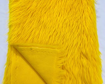 Yellow Shaggy Faux Fur Fabric By Yard, Long Pile Luxury Shaggy Craft, Costume, Apparel, Decoration, Cosplay, Sewing Decoration 60" Wide