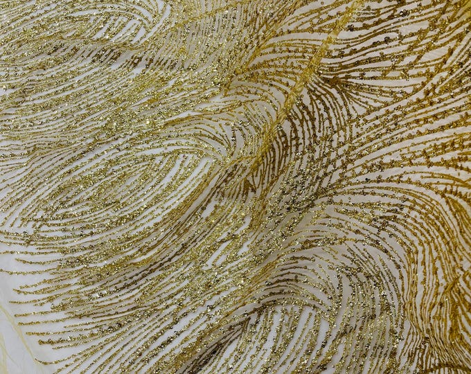 Gold #1 Glitter Sequin on Mesh Lace Fabric, Wedding Decor Fabric Bridal/Prom/Sparkle