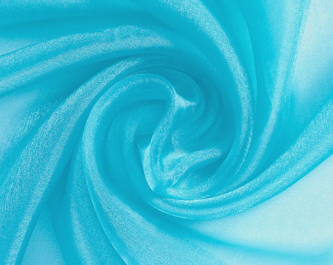 Turquoise Sparkle Crystal Organza Fabric: Sheer Shiny Material, 60" Wide