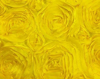 Yellow Rosette Fabric 3D Rosette Satin, Floral Satin ( Choose The Size )