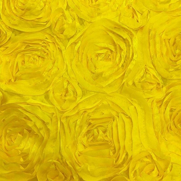 Yellow Rosette Fabric 3D Rosette Satin, Floral Satin ( Choose The Size )
