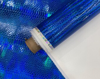 Royal Blue Viper Snake Holographic Embossed PVC, Snake Vinyl Fabric By The Yard DIY Upholstery Accessories Applications Iridescent Snake