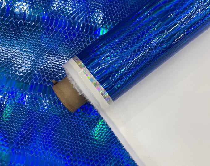 Royal Blue Viper Snake Holographic Embossed PVC, Snake Vinyl Fabric By The Yard DIY Upholstery Accessories Applications Iridescent Snake