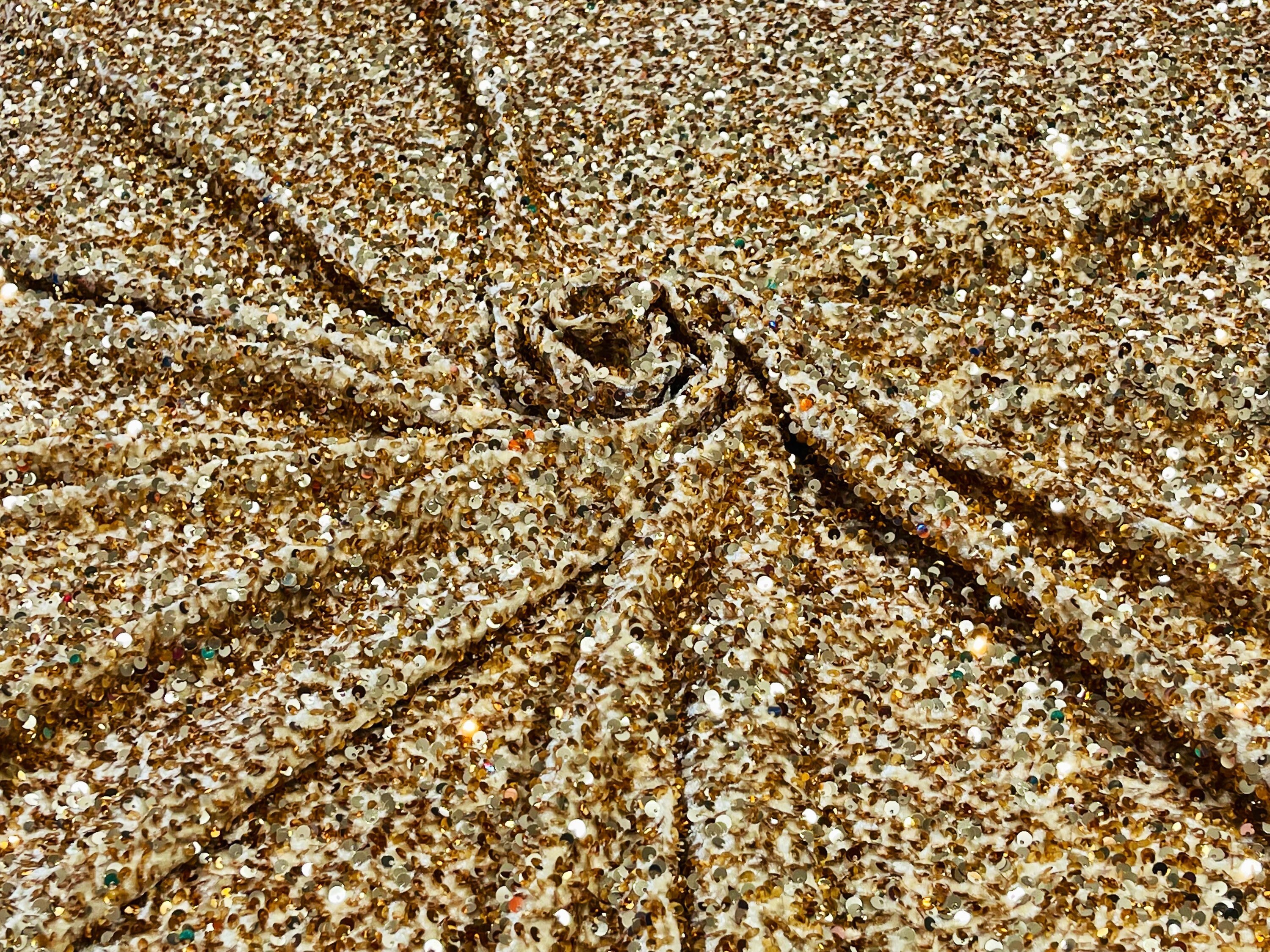 Gold Selena Geometric Wave Stretch Sequins Prom Couture Fabric