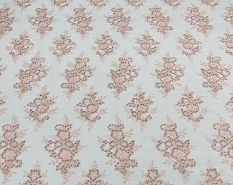 Blush Pink Floral Sequin Lace Fabric – Embroidered Mesh, Bridal Gown