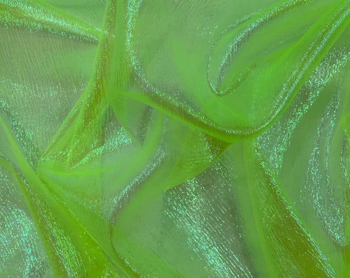 Lime Green Iridescent Crush Organza Fabric - 45" Wide - Sold by The Yard