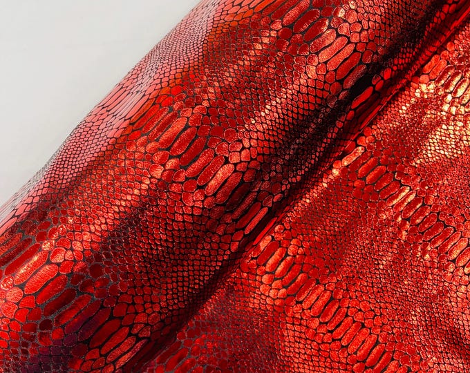 Red Anaconda Snake Print On Black Stretch Velvet Fabric - 58"/60"