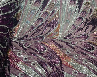 Iridescent Sequin Fabric – Pink Multi Color 4-Way Stretch Spandex Mesh, Prom Gown