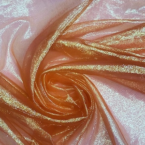 Mia&#39;s Fabrics Inc, Crush Iridescent Orange Shimmer Organza Fabric 45&quot; Wide, Sells by The Yard