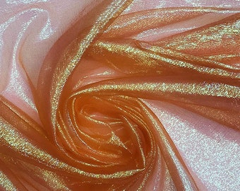 Mia's Fabrics Inc, Crush Iridescent Orange Shimmer Organza Fabric 45" Wide, Sells by The Yard