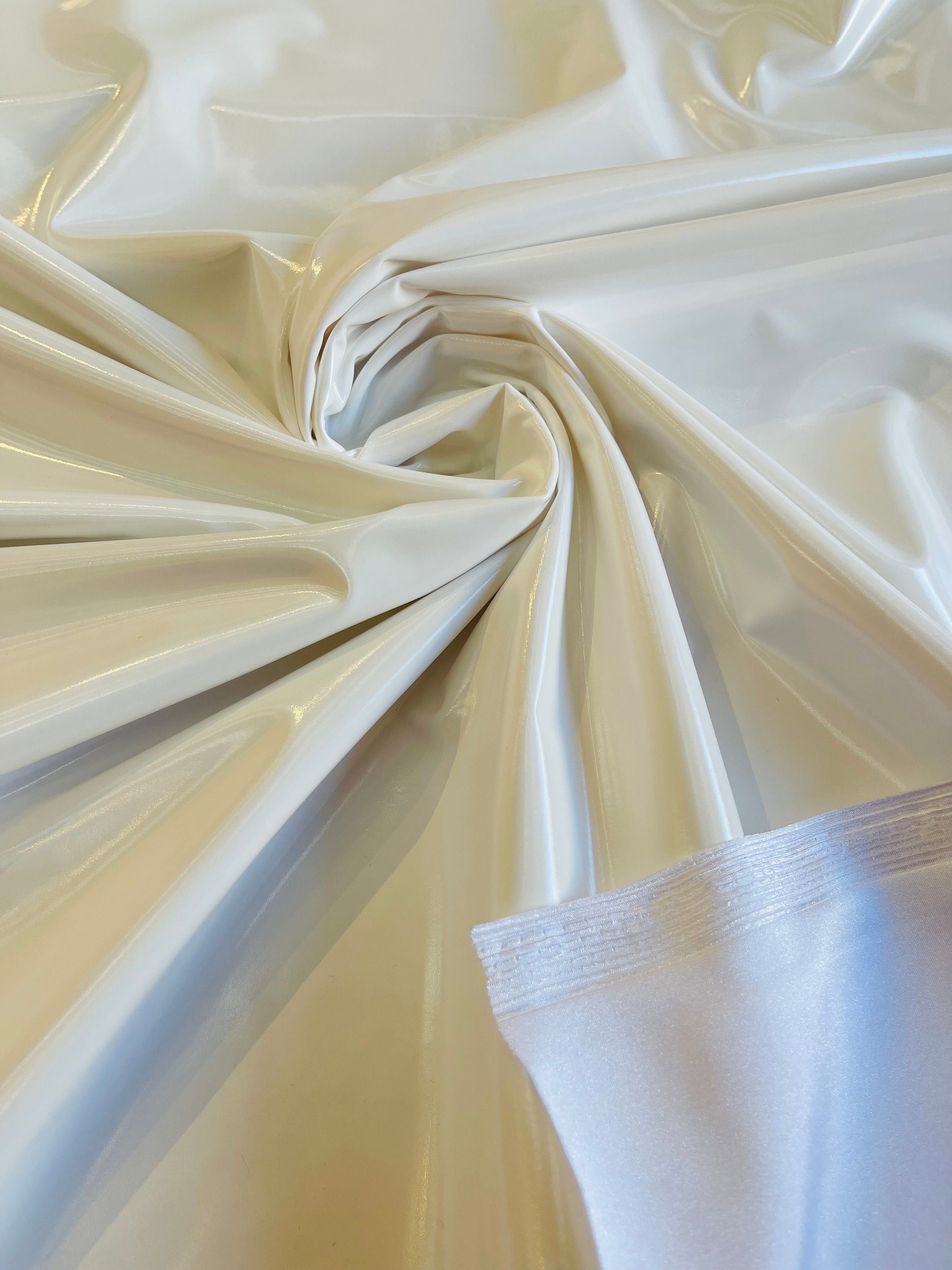 White Shiny Vinyl Fabric: 4-Way Stretch Milliskin Spandex, 58" Wide