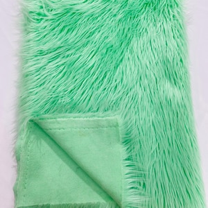 Mint Shaggy Faux Fur Fabric By Yard, Long Pile Luxury Shaggy Craft, Costume, Apparel, Decoration, Cosplay, Sewing Decoration 60"Wide