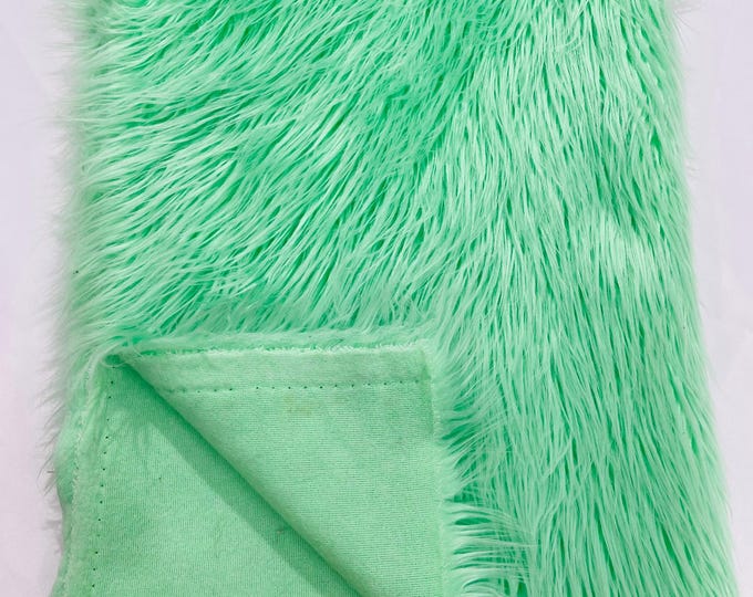 Mint Shaggy Faux Fur Fabric By Yard, Long Pile Luxury Shaggy Craft, Costume, Apparel, Decoration, Cosplay, Sewing Decoration 60"Wide