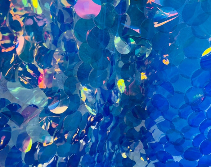 Clear Iridescent Big Sequin Fabric,1.5” Paillette circle Sequin,Round Tear Drop Mermaid Sequins Fabric On 2Way Stretch (Pick a Size)