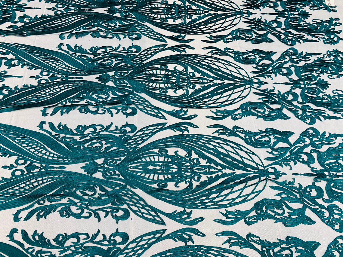 Teal Green Lace Fabric Corded Lace Embroidery on a Mesh Lace | Etsy