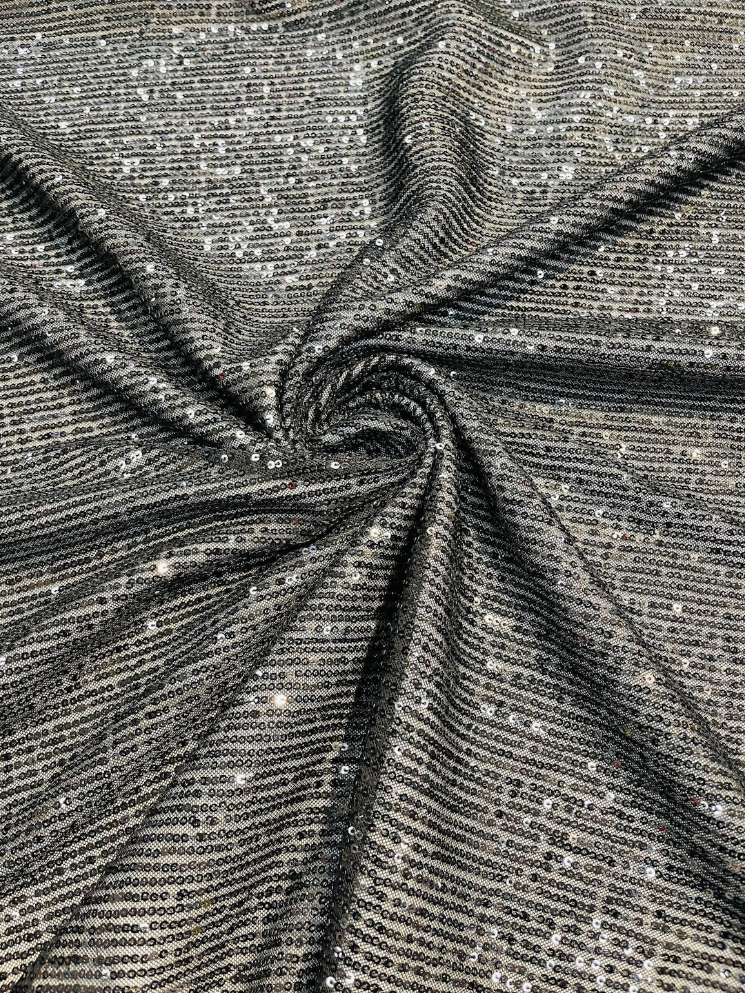 Black Mille Striped Stretch Sequins by the Yard Lace 4 Way Meshprom