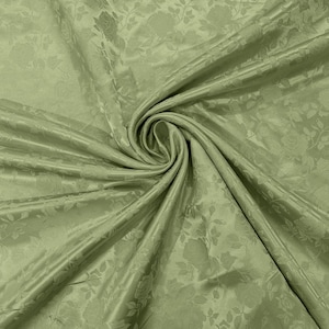 Sage Green Flower Brocade Jacquard Satin Fabric, Sold By The Yard Polyester Satin Floral Wide 58/60"  (Choose The Quantity)