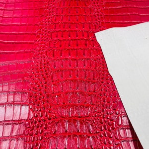 Lipstick Red Crocodile Faux Fake Leather Vinyl Fabric, Embossed Crocodile Fabric - By The Yard Upholstery Purses Shoes Wallets Belts