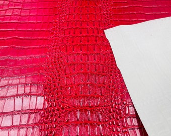 Lipstick Red Crocodile Faux Fake Leather Vinyl Fabric, Embossed Crocodile Fabric - By The Yard Upholstery Purses Shoes Wallets Belts
