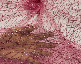 Dusty Pink Glitter Mesh, Glitter Tulle Lace Fabric: Bridal, Prom, Quinceañera Decor