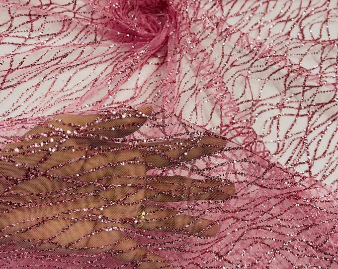 Pink Glitter Mesh, Glitter Tulle Lace Fabric: Bridal, Prom, Quinceañera Decor