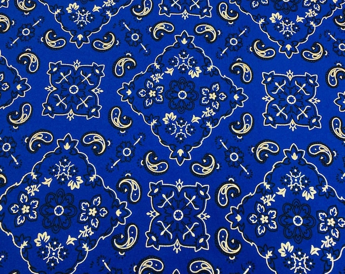 Mia's Fabrics Inc, Royal Blue Bandana Print Fabrics - Lycra Spandex Fabric Sold By The Yard (Pick a Size)