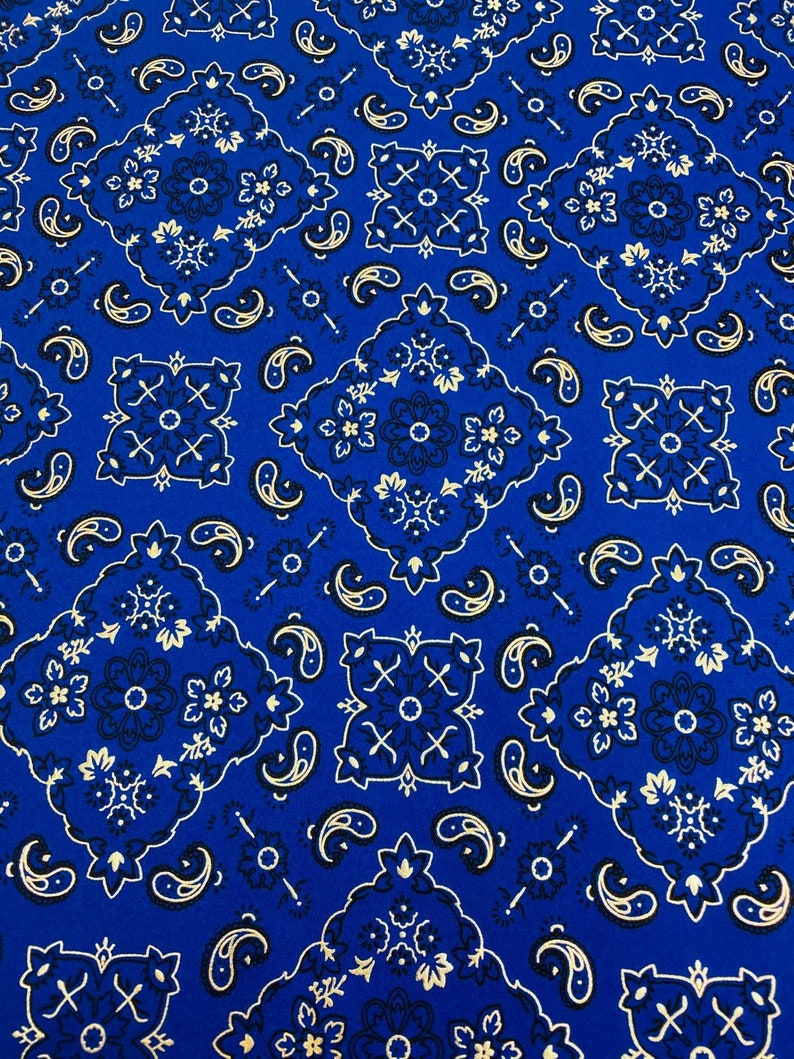 Mia's Fabrics Inc Royal Blue Bandana Print Fabrics Etsy