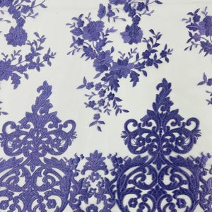 LAVENDER Damask Design Embroidered on Mesh Lace Fabric, Floral Bridal Lace Wedding Dress by the Yard (Pick a Size)