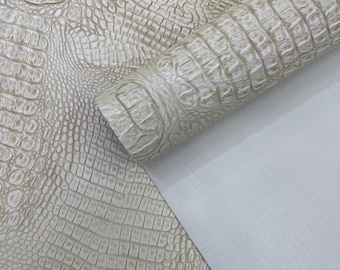 Metallic Cream Gator Vinyl Fabric: Embossed Faux Leather Upholstery - 56" Wide