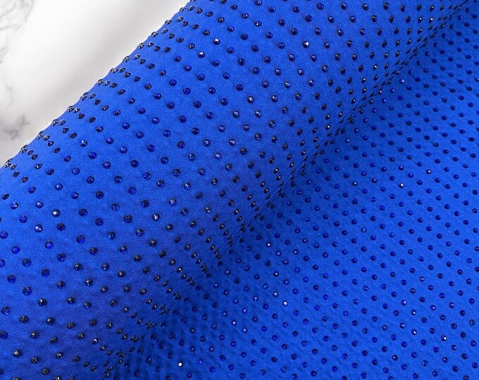 Royal Blue Rhinestone Nylon Spandex 4 Way stretch Fabric Sold by the yard | Rhinestone Fabric on Nylon Spandex Fabric Prom-Drees