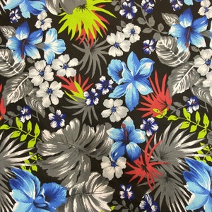 Mias Stoffe Inc, grau/schwarz Hawaiian Print tropischen Poly Baumwolle Stoff Floral 60&quot; Bulk-Lager (Wählen Sie eine Größe)