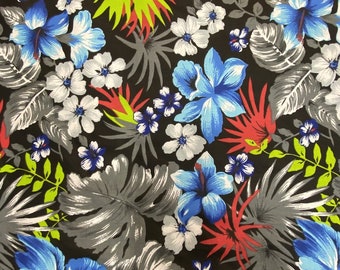 Mia's Fabrics Inc, Gray/Black Hawaiian Print Tropical Poly Cotton Fabric Floral 60" By Yard (Pick a Size)