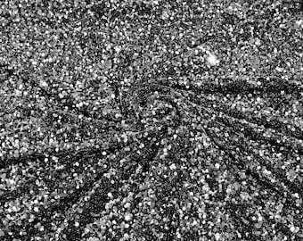 Black Sequin Fabric: 5mm Sequins on Stretch Velvet - By The Yard