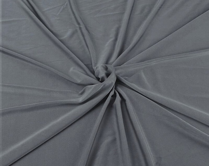 Dark Gray Shiny Milliskin Nylon Spandex Fabric 4 Way Stretch Prom-Gown-Dress, 58" Wide Sold by The Yard (Pick a Size)