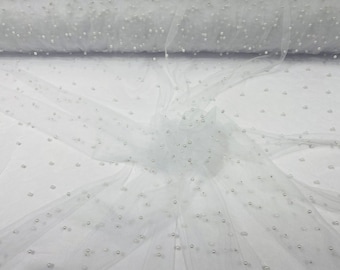 White Beaded Pearl Mesh Lace Fabric Bridal Veil Lace Wedding Bridal Dress,French Lace Fabric by the Yard