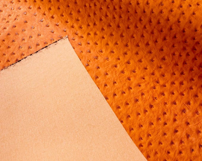 Orange Ostrich Faux Leather Upholstery By The Yard, Ostrich Embossed Vinyl Leather Upholstery, Purses Shoes Wallets 54" Wide