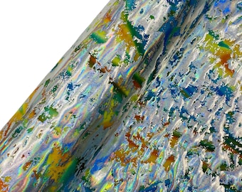 Silver Metallic Foil Splatter Paint Design Print Nylon Spandex Fabric, 4 Way Stretch 60” Wide