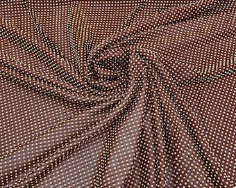 Iridescent Rhinestones Fabric On BROWN Power Mesh Nylon Spandex With Crystal Stones, AB Rhinestones sold by the yard