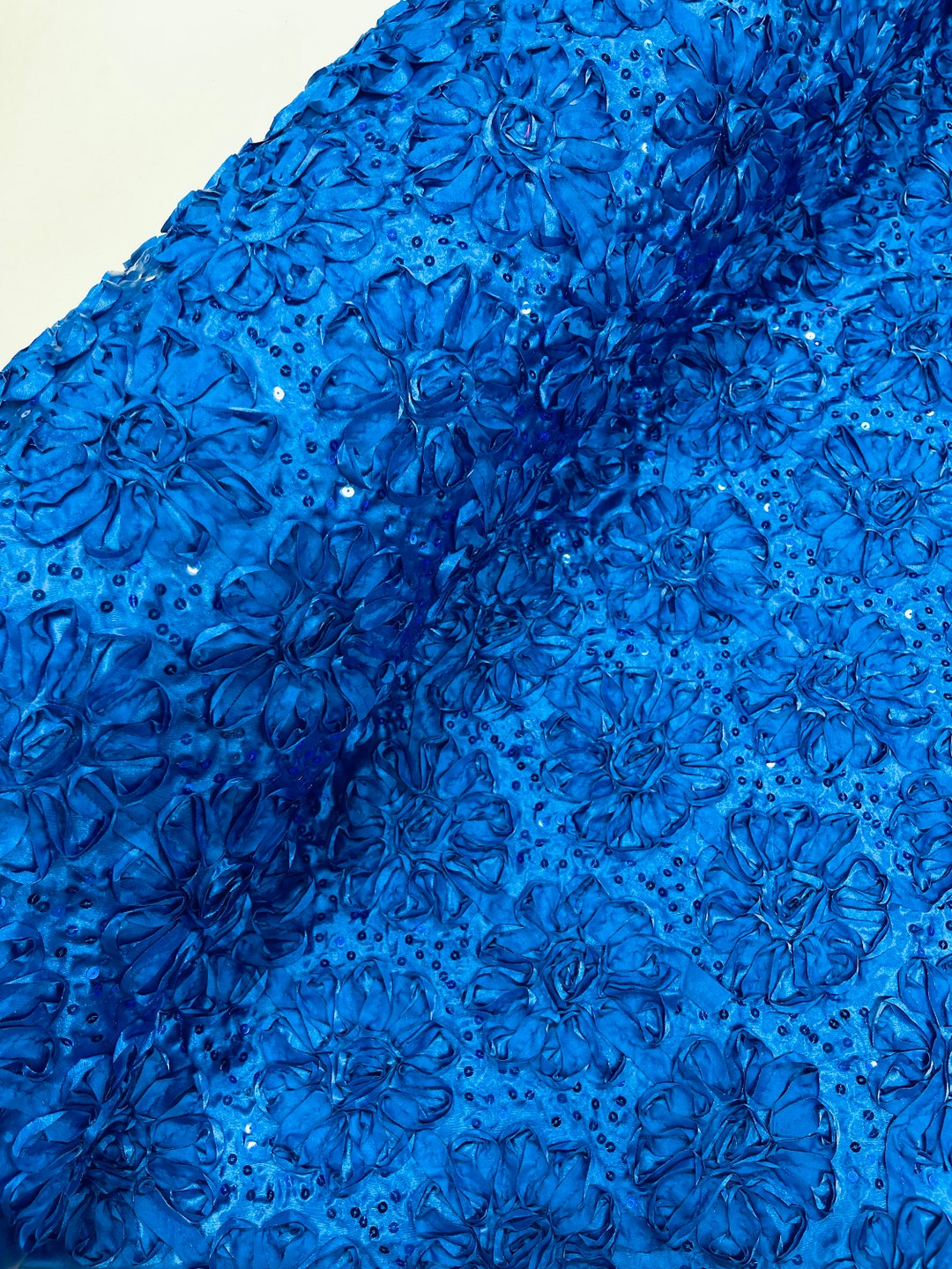 Royal Blue 3D Floral Rosette Satin Fabric With Sequins - by the Yard - Etsy