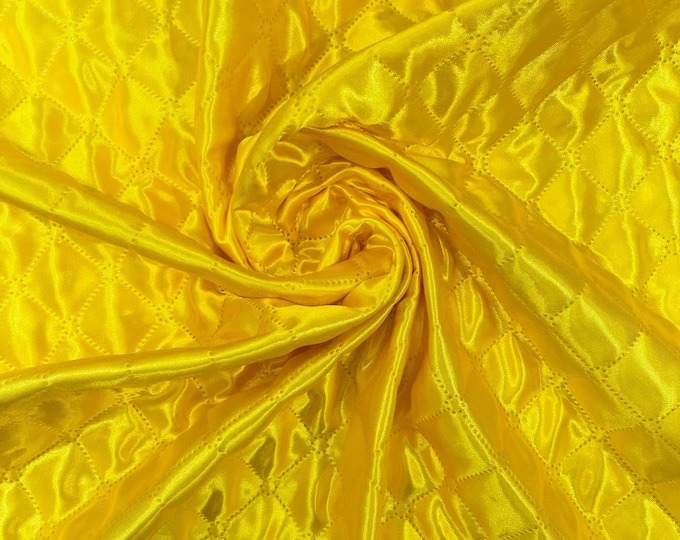 Yellow Quilted Polyester Fabric: Diamond Pattern, 60" Wide, Padded Lining