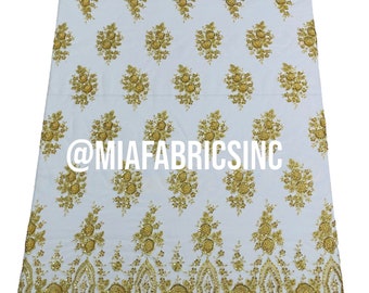Gold Beaded Lace Fabric: Embroidered Mesh, Bridal Wedding Design By The Yard