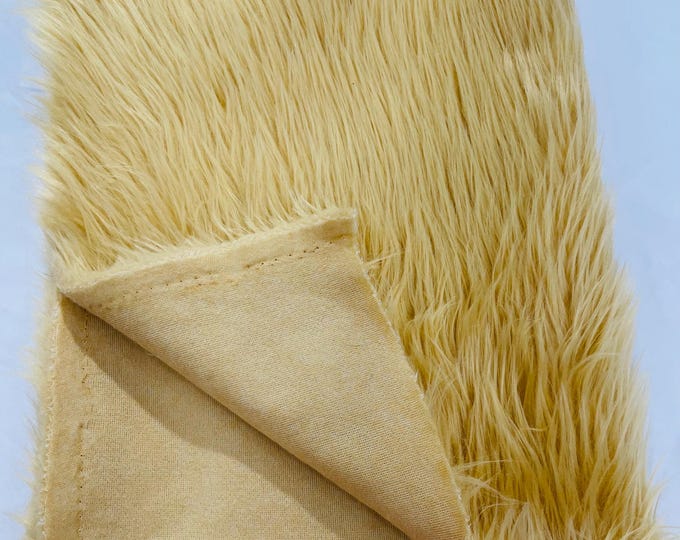 Gold Shaggy Faux Fur Fabric By Yard, Long Pile Luxury Shaggy Craft, Costume, Apparel, Decoration, Cosplay, Sewing Decoration 60" Wide
