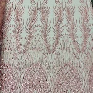 Pink Beaded Lace Fabric 