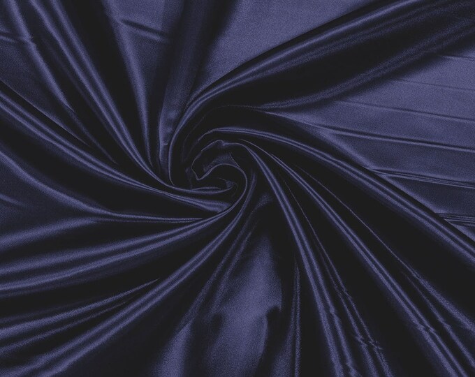 Dark Navy - 60" Shiny Heavy Bridal Satin Fabric for Wedding, Gala, Prom Dress Sold By Yard