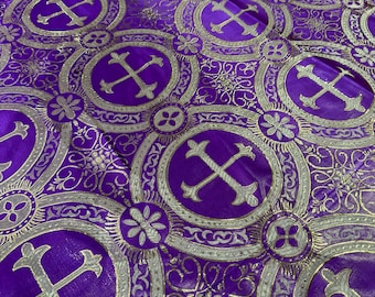 Purple/Gold Cross Brocade Fabric: Religious Vestment Material - 58/60" Wide