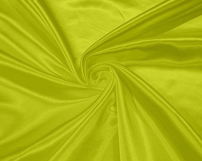 Lime Green - 60" Shiny Heavy Bridal Satin Fabric for Wedding, Gala, Prom Dress Sold By Yard